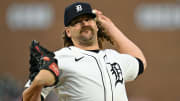 Jun 8, 2024; Detroit, Michigan, USA;  Detroit Tigers pitcher Andrew Chafin (17) throws a pitch against the Milwaukee Brewers in the ninth inning at Comerica Park