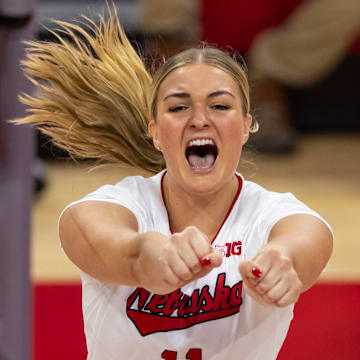 Leyla Blackwell celebrates a point vs Wichita State