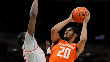 Jan 30, 2024; Columbus, Ohio, USA; Illinois Fighting Illini forward Ty Rodgers (20) goes to the