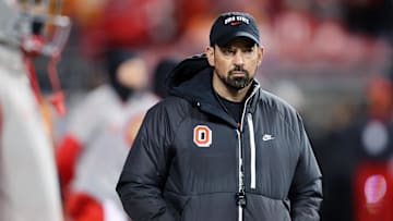 Dec 21, 2024; Columbus, Ohio, USA;  Ohio State Buckeyes head coach Ryan Day before the game against the Tennessee Volunteers at Ohio Stadium. Mandatory Credit: Joseph Maiorana-Imagn Images