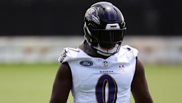 Jun 10, 2025; Baltimore, MD, USA; Baltimore Ravens linebacker Roquan Smith (0) looks on during an NFL OTA at Under Armour Performance Center. Mandatory Credit: Daniel Kucin Jr.-Imagn Images