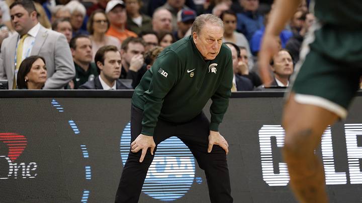 Mar 27, 2026; Washington, DC, USA; Michigan State Spartans head coach Tom Izzo in the first half during a Sweet Sixteen game of the East Regional of the men's 2026 NCAA Tournament at Capital One Arena. Mandatory Credit: Geoff Burke-Imagn Images