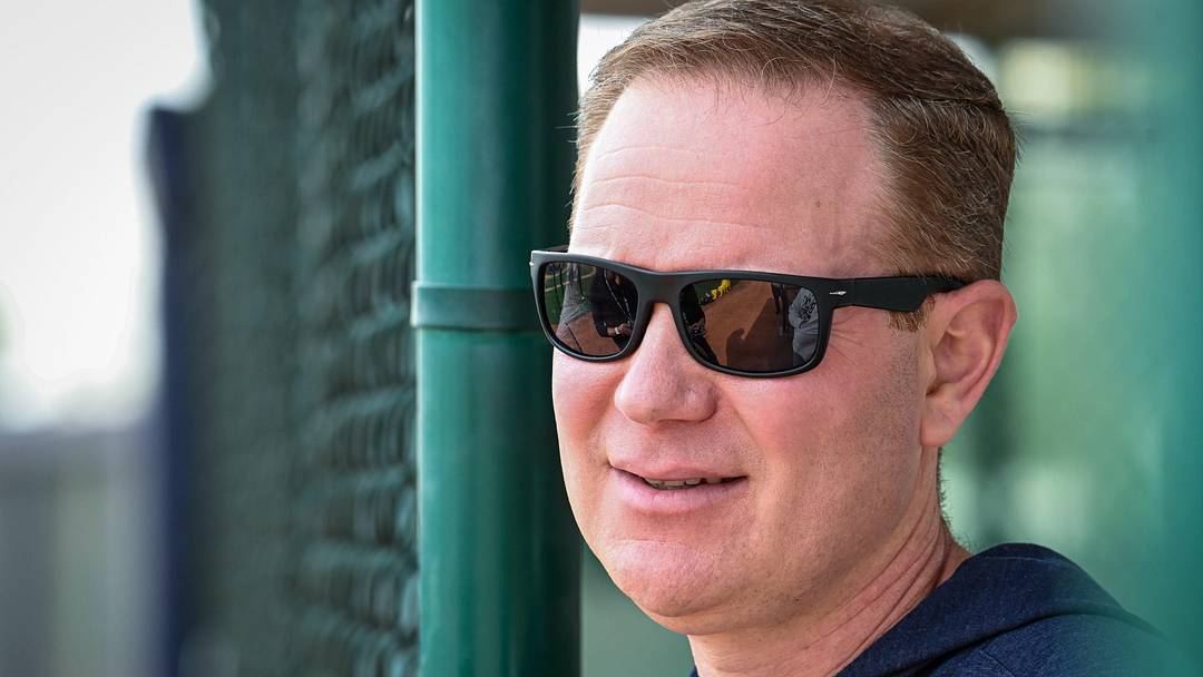 Milwaukee Brewers general manager Matt Arnold watches batting practice during spring training workouts Monday, February 17, 2025, at American Family Fields of Phoenix in Phoenix, Arizona.