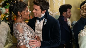 Bridgerton. (L to R) Simone Ashley as Kate Sharma, Jonathan Bailey as Anthony Bridgerton in episode 307 of Bridgerton. Cr. Liam Daniel/Netflix © 2024