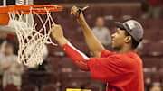 March 6, 2011; Columbus, OH, USA; Ohio State Buckeyes forward Jared Sullinger (0) cuts off apiece of the basket after their win over the Wisconsin Badgers at the Schottenstein Center. Ohio State won the game 93-65. Mandatory Credit: Greg Bartram-USA TODAY Sports