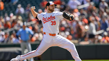 Sep 8, 2024; Baltimore, Maryland, USA; Baltimore Orioles pitcher Corbin Burnes (39) throws a pitch during the first inning against the Tampa Bay Rays at Oriole Park at Camden Yards. Mandatory Credit: Reggie Hildred-Imagn Images