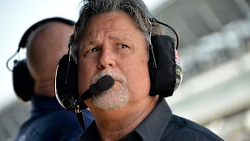 Friday, May 12, 2023, Michael Andretti, owner of Andretti Autosport, watches action during practice for the GMR Grand Prix at Indianapolis Motor Speedway.