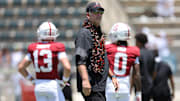 Aug 23, 2025; Honolulu, Hawaii, USA;  Stanford Cardinal head coach Frank Reich is seen on the field before an NCAA college football game against the Hawaii Rainbow Warriors at Clarence T.C. Ching Athletics Complex. Mandatory Credit: Marco Garcia-Imagn Images