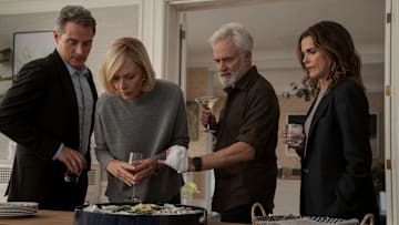The Diplomat. (L to R) Rufus Sewell as Hal Wyler, Allison Janney as Grace Penn, Bradley Whitford as Todd Penn, Keri Russell as Kate Wyler in episode 306 of The Diplomat