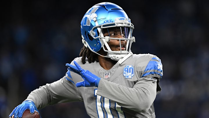 Oct 30, 2023; Detroit, Michigan, USA; Detroit Lions quarterback Teddy Bridgewater (10) throws a pass during warmups before the game against the Las Vegas Raiders at Ford Field. Mandatory Credit: Lon Horwedel-Imagn Images