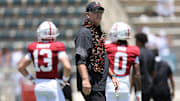 Aug 23, 2025; Honolulu, Hawaii, USA;  Stanford Cardinal head coach Frank Reich is seen on the field before an NCAA college football game against the Hawaii Rainbow Warriors at Clarence T.C. Ching Athletics Complex. Mandatory Credit: Marco Garcia-Imagn Images