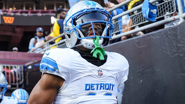 Detroit Lions wide receiver Kalif Raymond (11) leads a group of players for warmup ahead of the Washington Commanders game at Northwest Stadium in Landover, Md., on Sunday, November 9, 2025.