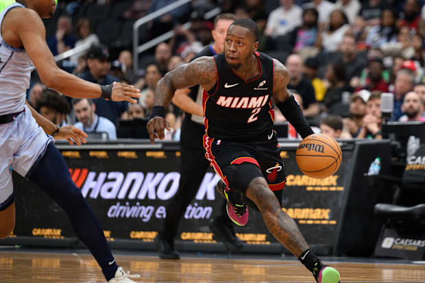 Heat guard Terry Rozier handles the ball against the Wizards last season.