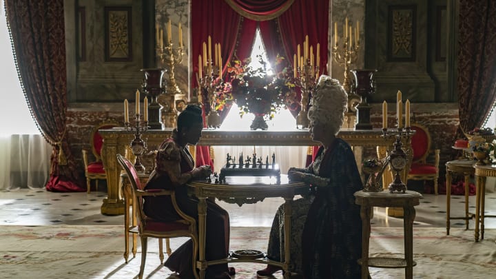 Adjoa Andoh as Lady Agatha Danbury, Golda Rosheuvel as Queen Charlotte in episode 308 of Bridgerton