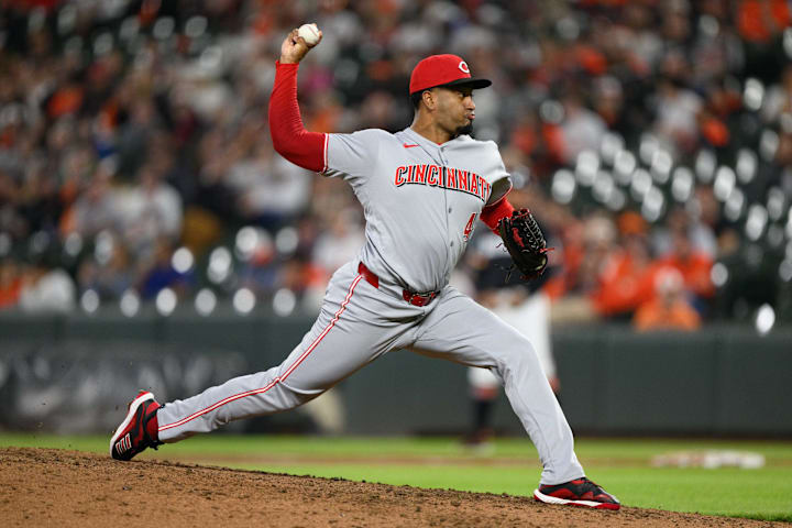 Cincinnati Reds pitcher Alexis Diaz throws a pitch during the ninth inning against the Baltimore Orioles.