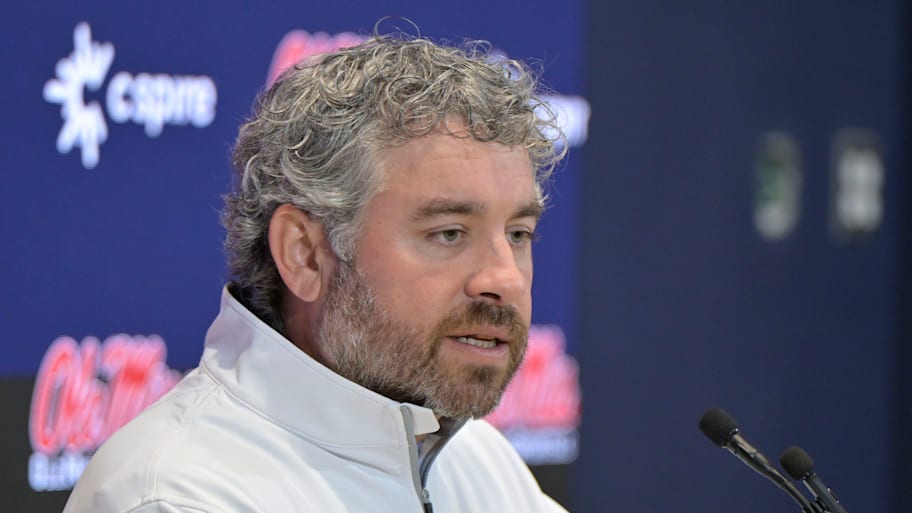 Ole Miss head football coach Pete Golding speaks at a news conference.