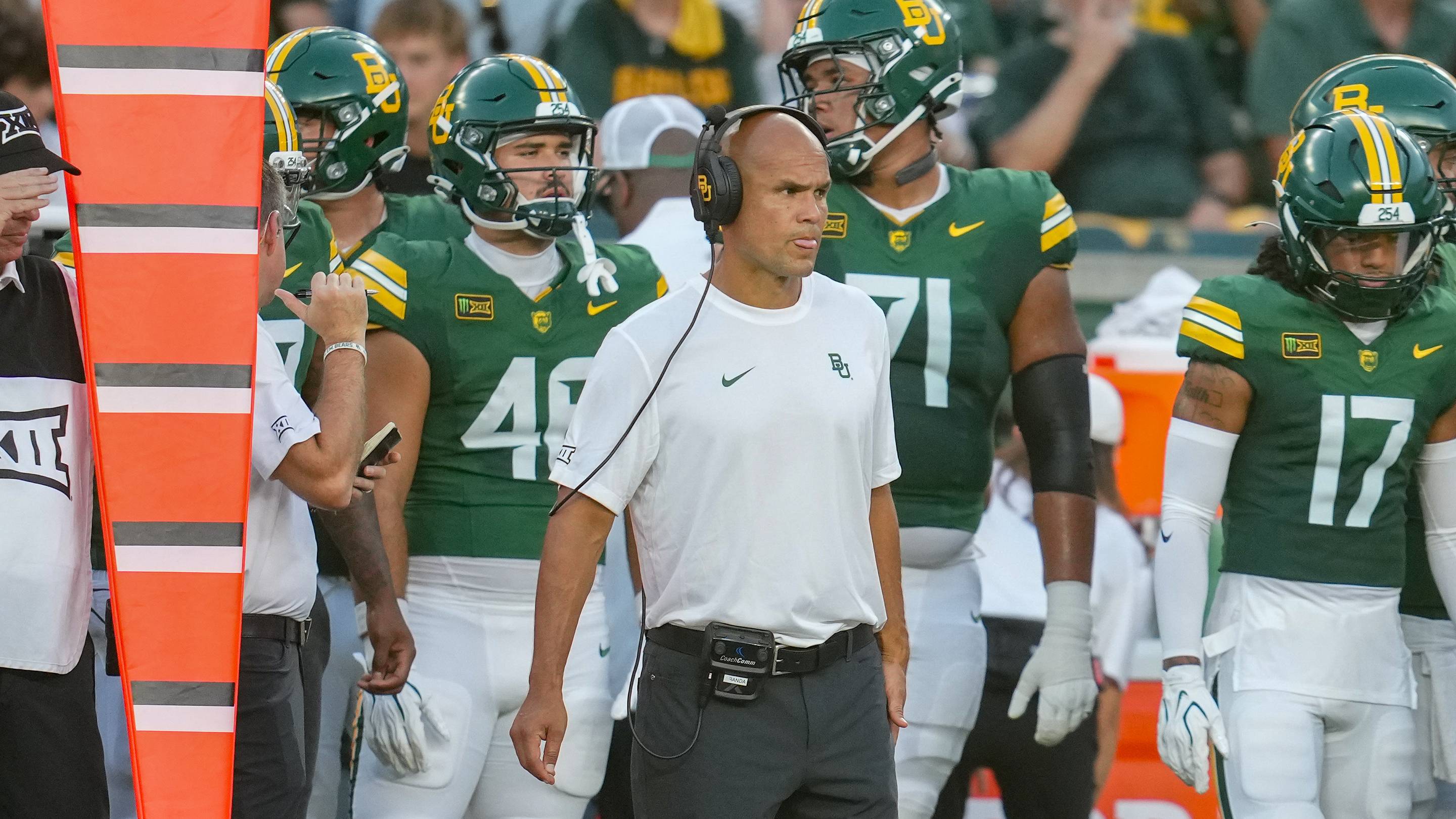 Sep 12, 2026; Waco, Texas, USA; Baylor Bears head coach Dave Aranda on the sidelines during the first half against the Prairie View A&M Panthers at McLane Stadium. Mandatory Credit: Chris Jones | IMAGN IMAGES via Reuters Connect