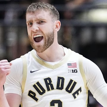 Purdue Boilermakers guard Braden Smith (3) yells in excitement 