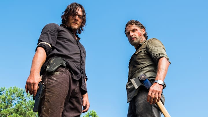 Charles Halford as Yago, Norman Reedus as Daryl Dixon, Andrew Lincoln as Rick Grimes - The Walking Dead season 8