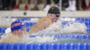 Mar 23, 2022; Atlanta, GA, USA; Texas Longhorns swimmer Caspar Corbeau swims in the 200-yard medley relay at the NCAA Mens Swimming & Diving Championships at McAuley Aquatic Center. Mandatory Credit: Brett Davis-USA TODAY Sports