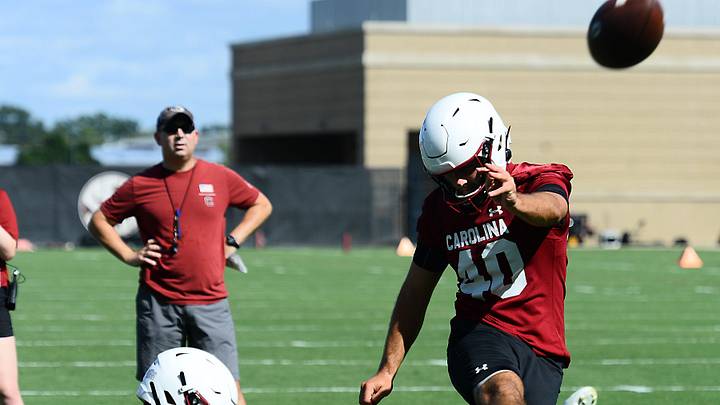 South Carolina football kicker Alex Herrera at practice in 2022