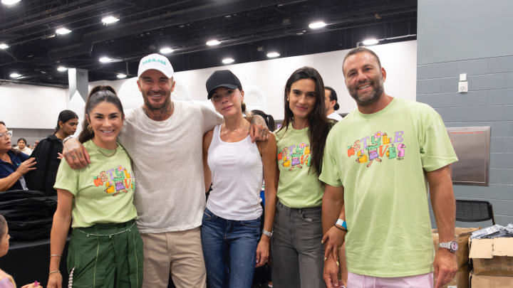 Rachael Russell Saiger, David Beckham, Victoria Beckham, Isabela Grutman, and David Grutman at Style Saves in Miami.