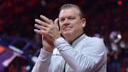 Nov 23, 2024; Champaign, Illinois, USA;  Illinois Fighting Illini head coach Brad Underwood during the first half against the Maryland-Eastern Shore Hawks at State Farm Center. Mandatory Credit: Ron Johnson-Imagn Images