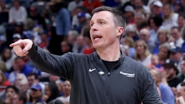Mar 21, 2024; Salt Lake City, UT, USA; Samford Bulldogs head coach Bucky McMillan during the second half in the first round of the 2024 NCAA Tournament against the Kansas Jayhawks at Vivint Smart Home Arena-Delta Center. Mandatory Credit: Rob Gray-Imagn Images
