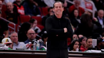 Jan 22, 2025; Houston, Texas, USA; Cleveland Cavaliers head coach Kenny Atkinson on the sideline against the Houston Rockets during the game at Toyota Center. Mandatory Credit: Erik Williams-Imagn Images