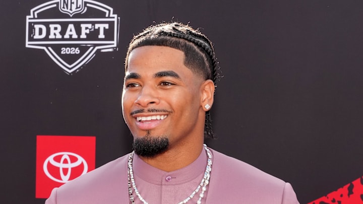 LSU Tigers defensive back Mansoor Delane poses on the red carpet before the 2026 NFL Draft