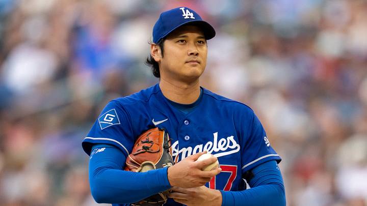 Los Angeles Dodgers starting pitcher Shohei Ohtani (17) looks on