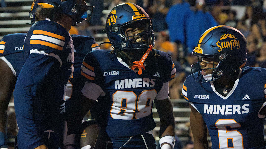 UTEP wide receiver Toric Goins Jr. (88) touchdown is celebrated during the Miners’ home opener against UT Martin UTEP wide receiver Toric Goins Jr. (88) touchdown is celebrated during the Miners’ home opener against UT Martin