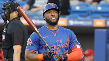 New York Mets outfielder Starling Marte (6) walks back to the dugout after striking out during the fourth inning against the St. Louis Cardinals at Clover Park
