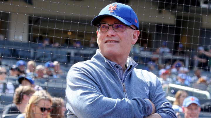 Sep 17, 2023; New York City, New York, USA; New York Mets owner Steve Cohen on the field before a game against the Cincinnati Reds at Citi Field. Mandatory Credit: Brad Penner-USA TODAY Sports