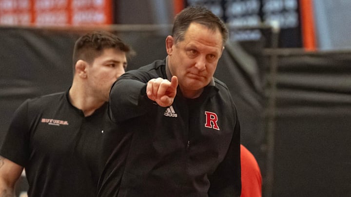 Rutgers Wrestlijng Coach Scott Goodale. Rutgers University Wrestling defeats Princeton 32-7 in Princeton NJ on December 8, 2024.