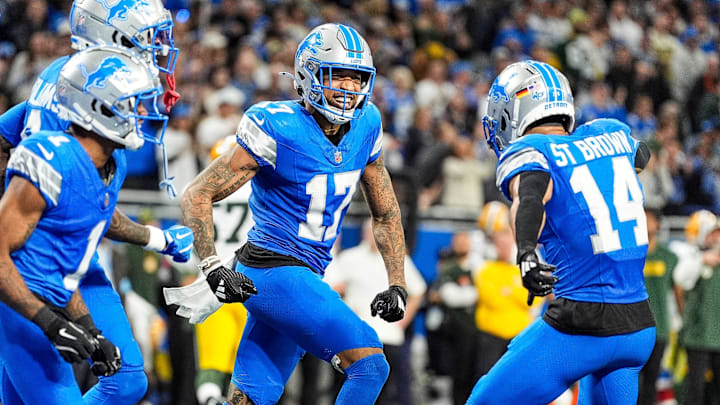 Tim Patrick (17), who scored two touchdowns Thursday, was one of the Lions players that stepped up to keep Detroit's impressive run this season going.
