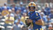 Oct 4, 2025; Pittsburgh, Pennsylvania, USA; Pittsburgh Panthers quarterback Mason Heintschel (6) looks to pass against the Boston College Eagles during the first quarter at Acrisure Stadium. Mandatory Credit: Charles LeClaire-Imagn Images
