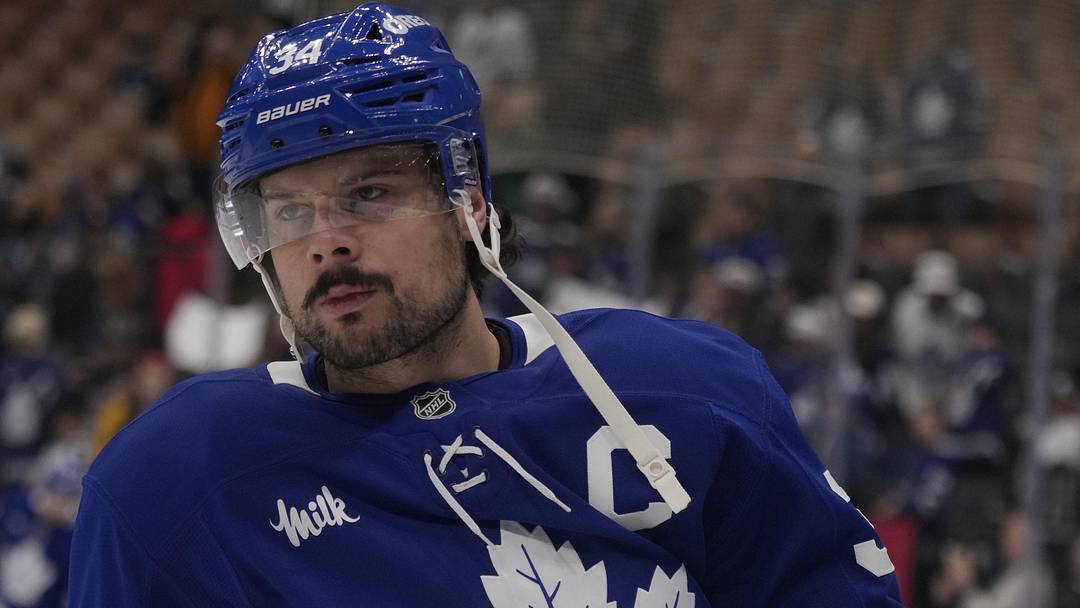 Mar 12, 2026; Toronto, Ontario, CAN; Toronto Maple Leafs forward Auston Matthews (34) skates during warm up before a game against the Anaheim Ducks at Scotiabank Arena. Mandatory Credit: John E. Sokolowski-Imagn Images