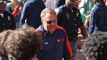 Nov 16, 2024; Auburn, Alabama, USA;  Auburn Tigers head coach Hugh Freeze greets fans during Tiger Walk before the game against the Louisiana Monroe Warhawks at Jordan-Hare Stadium. Mandatory Credit: John Reed-Imagn Images
