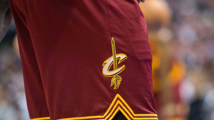 Jan 30, 2017; Dallas, TX, USA; A view of the Cleveland Cavaliers logo on the shorts of Cavaliers forward LeBron James (23) during the game against the Dallas Mavericks at the American Airlines Center. The Mavericks defeat the Cavaliers 104-97. Mandatory Credit: Jerome Miron-USA TODAY Sports