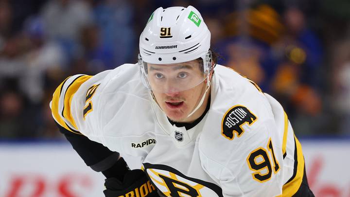 Mar 25, 2026; Buffalo, New York, USA;  Boston Bruins defenseman Nikita Zadorov (91) waits for the face-off during the first period against the Buffalo Sabres at KeyBank Center. Mandatory Credit: Timothy T. Ludwig-Imagn Images