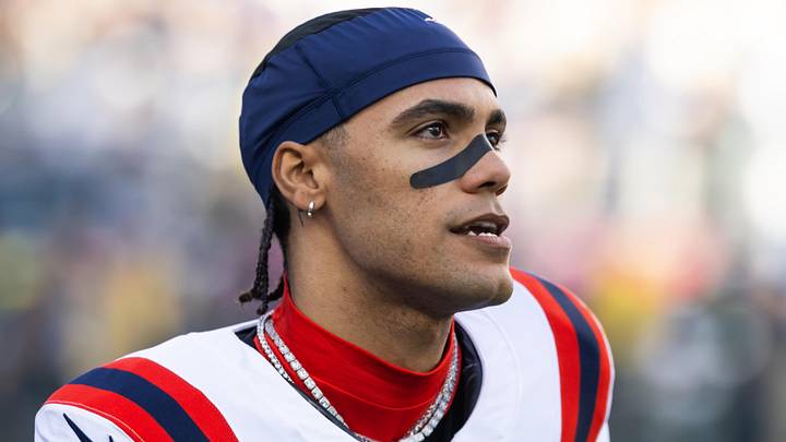 Feb 8, 2026; Santa Clara, CA, USA; New England Patriots cornerback Christian Gonzalez (0) against the Seattle Seahawks during Super Bowl LX at Levi's Stadium. Mandatory Credit: Mark J. Rebilas-Imagn Images
