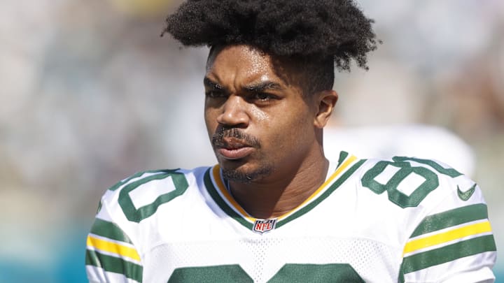 Green Bay Packers wide receiver Bo Melton (80) before the game against the Jacksonville Jaguars at EverBank Stadium.