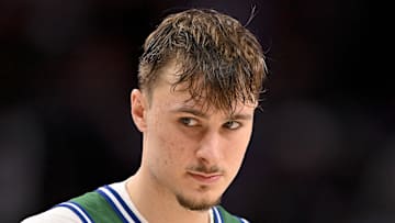 Dallas Mavericks forward Cooper Flagg looks on during the second half against the Oklahoma City Thunder.