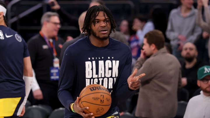 Feb 1, 2024; New York, New York, USA; Indiana Pacers forward Jarace Walker (5) warms up before a game against the New York Knicks at Madison Square Garden. Mandatory Credit: Brad Penner-USA TODAY Sports