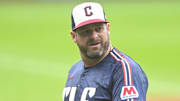 Jun 27, 2025; Cleveland, Ohio, USA; Cleveland Guardians manager Stephen Vogt (12) walks on the field in the first inning against the St. Louis Cardinals at Progressive Field. Mandatory Credit: David Richard-Imagn Images