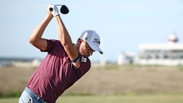 Justin Thomas tees off during the third round of the 2025 RBC Heritage