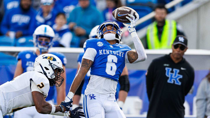 Kentucky wide receiver Dane Key reaches for a pass against Murray State last season. Kentucky wide receiver Dane Key reaches for a pass against Murray State last season.