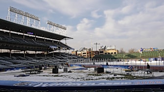 Dec 30, 2008; A general view of workers putting the finishing touches to the hockey rink at Wrigley Field.  The Chicago Blackhawks will host the Detroit Red Wings at Wrigley Field on New Years Day in the Winter Classic.  Mandatory Credit: Jerry Lai-USA TODAY Sports