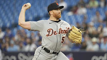 Apr 13, 2023; Toronto, Ontario, CAN; Detroit Tigers pitcher Spencer Turnbull (56) pitches to the Toronto Blue Jays during the second inning at Rogers Centre.